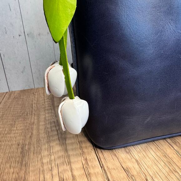 Leather White Tulip Purse Charm Genuine Leather Tulip Spring Flower Bag Charm - Picture 2 of 6